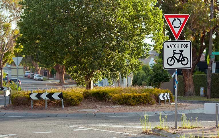 When you approach a roundabout with multiple lanes, make sure you choose the correct lane for the direction you want to travel.